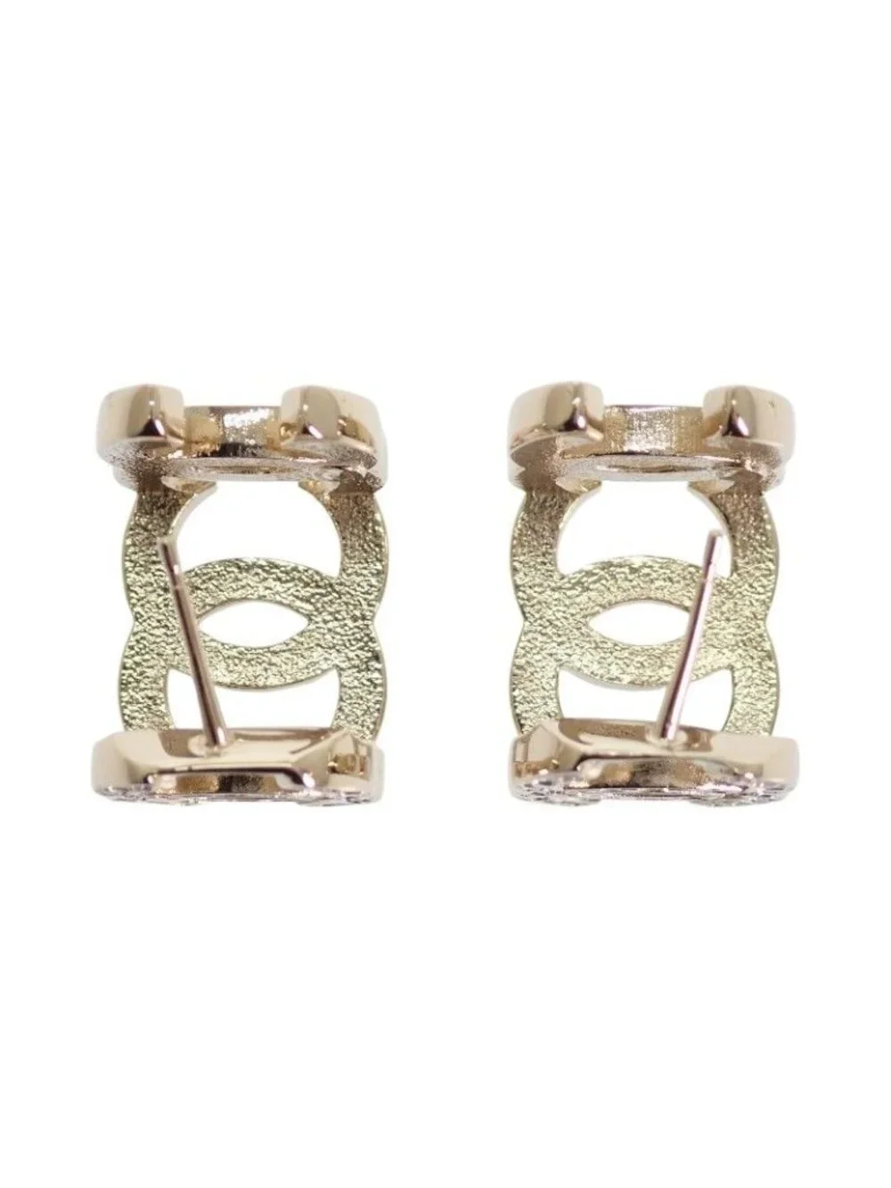 Chanel Triple CC Logo Hoop Earrings Metal Crystal with Gold